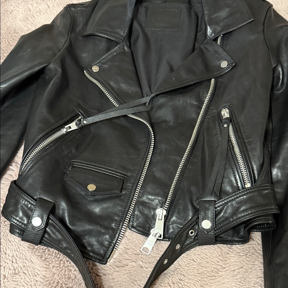 All Saints Black Leather Moto Jacket women’s size small